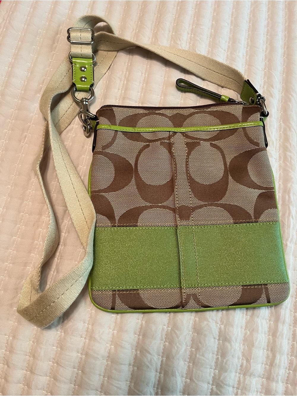 Coach Crossbody Bag in Brown and Lime Green
